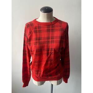 Vintage 90s Red Plaid Crewneck Sweatshirt Grunge Skater Retro Boyfriend Top M